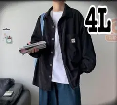 (9)コーデュロイ黒長袖ブラックシャツ3XL BIG 新品未使用 4Lメンズ