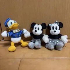 【3点セット】ミッキー、ミニー 、ドナルドぬいぐるみ モノクロ
