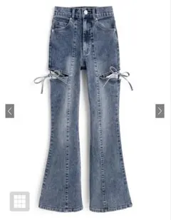 GRL サイドカットアウトリボンフレアデニムパンツ cu578 XSサイズ