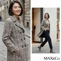 MAX&Co マックスアンドコー【38】ロングコート チェック柄 イタリア製 M