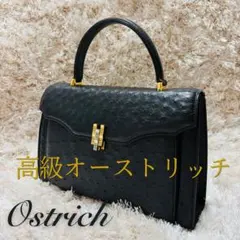 【美品】高級素材！オーストリッチレザー ブラック 黒 ハンドバッグ