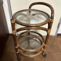 サイドテーブル 籐 ラタン ガラステーブル キャスター付
