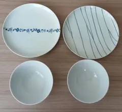 有田焼　食器セット 4点 花柄 ストライプ