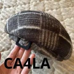 CA4LAウール チェック柄 ベレー帽 バックル付き