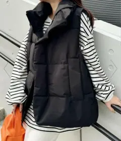 CLEA スタンドカラーフェイクダウン　中綿オーバーサイズ　ベスト