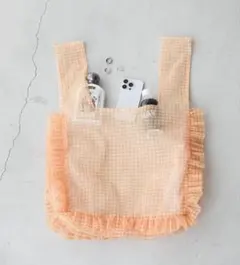 オレンジ ギンガムチェック フリルトートバッグ　推し活