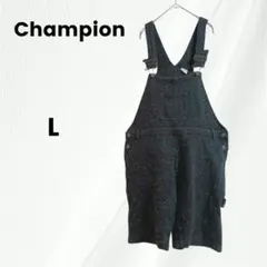 チャンピオン　オーバーオール　ニット サロペット　ショート丈　L　ブラック