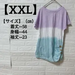 グラデーションカラー チュニックTシャツ ラベンダー×ターコイズブルー【XXL】
