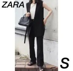 新品　S ZARA ウエストカット　美脚パンツ　黒　ブラック　フレアパンツ