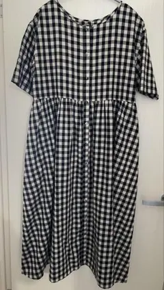 studio CLIP ダブルフロントチェック柄 半袖ワンピース Aライン
