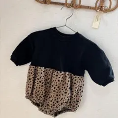 黒とヒョウ柄 半袖ロンパース