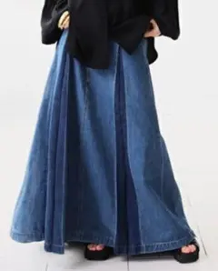 オシャレウォーカー デニム切り替え ワイドパンツ ガウチョパンツ
