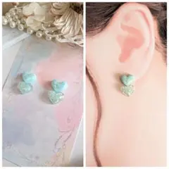 うるツヤ♡ミニ ツインハート ピアス イヤリング ミントグリーン
