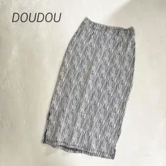 DOUDOU ニット調　タイトスカート　モノトーン　ナロー　スリット　総柄