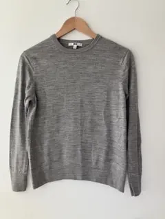 美品★UNIQLO エクストラファインメリノクルーネックセーター　グレー　L