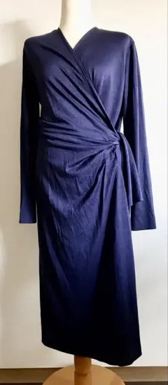 ネイビー カシュクールワンピース 長袖 MOGA モガ