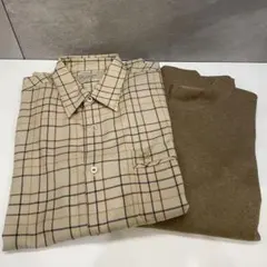 新品 ギラロッシュ ウール チェックシャツベージュ洗濯機可+ユニクロ送料必要