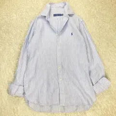 ポロラルフローレン リネン100% ストライプ シャツ ブルー L相当