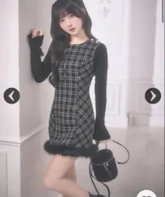 ミシェルマカロン ツイードチェックドッキングワンピース ブラック