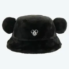 ミッキーマウス 耳付きファー帽子 黒 バケットハット