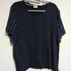 【値下げ】ネイビー ストライプ袖 Tシャツ　大きいサイズ