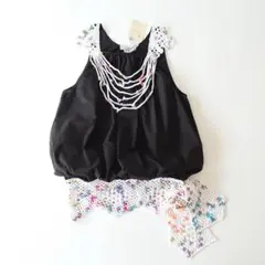 未使用 ペロト ハンドニット 鍵編みレース キャミソール ブラウス ブラック