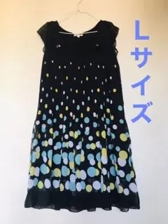 水玉チュニック 春夏トップス　レトロ　プリーツ　ミニワンピース　Lサイズ