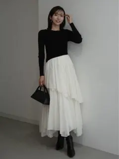 La Lune ドッキングニットシフォンギャザーワンピース ラリューン