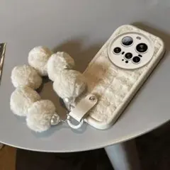 ファー ポンポン付き iPhoneショルダーストラップ