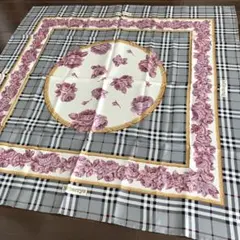 Burberrys シルク　スカーフ　花柄　グレーチェック　オールド　バーバリー