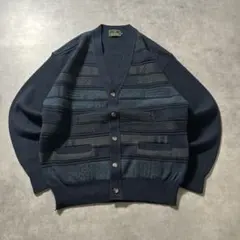 ヴィンテージ ボーダー ネイビー 総柄 レトロ デザイン ニット カーディガン