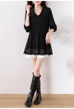 【新品】春夏 大きいサイズ レースブラウス 黒 痩せ見え トップス 長袖