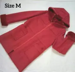 フード付きムートンコート★全面両ポケット★M★レッド★袖ファー