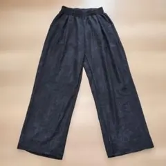 ほつれあり ワイドパンツ ブラック ウエストゴム L XLのサムネイル