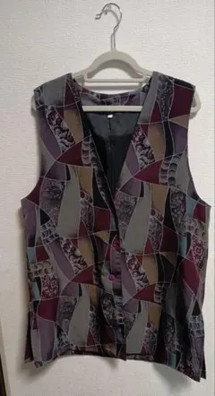 紫系幾何学模様　ノースリーブベスト　フリーサイズ