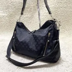 【美品】russet 2way ショルダーバッグ　ナイロン　レザー　濃紺　総柄