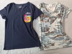 綿100%／LOCAL MOTION ＆ 迷彩柄 半袖VネックTシャツ 2枚／Lのサムネイル