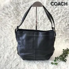 美品　COACH 黒レザー ワンショルダー　トートバッグ　2wayロゴチャーム付