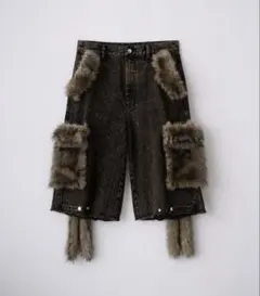 完売品】【GRANCY】ファーポケットデザインハーフデニムカーゴパンツ