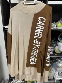 薄手バイカラー ロゴプリント ニット