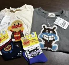 アンパンマン・バイキンマン Tシャツセット サイズ95 ソックス12〜15cm