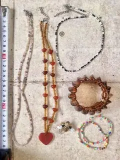 ハート型ビーズネックレス ブレスレット 7点セット