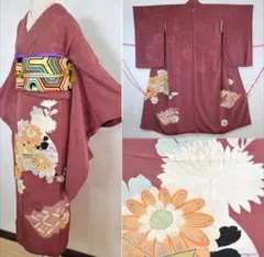 アンティーク着物　くすみピンク　一つ紋　附下げのサムネイル