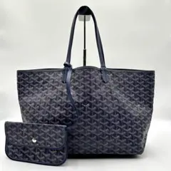 希少 GOYARD ゴヤール サンルイ PM トートバッグ ネイビー ポーチ付き