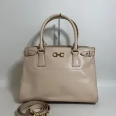 2602-294｜フェラガモ 2WAYバッグ レザー ピンクベージュ ガンチーニ