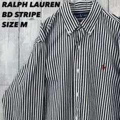 ラルフローレン BDシャツ 長袖 ストライプ カスタムフィット M 黒白 古着