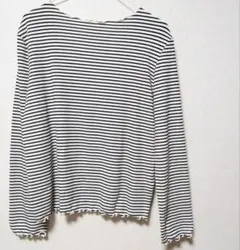 【FOUND GOOD】リブカットソー　長袖　ボーダー　白系　メロー　Lサイズ