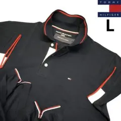トミーヒルフィガー L 刺繍ロゴ ポロシャツ 紺 ゴルフにも 100％コットン