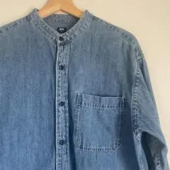 ユニクロ デニム オーバーサイズ スタンドカラーシャツ M ブルー
