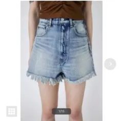 【moussy】ライトブルー フリンジヘム ショートパンツ